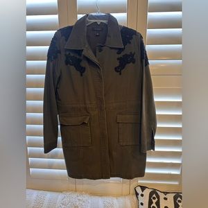 olive green jacket with black lace